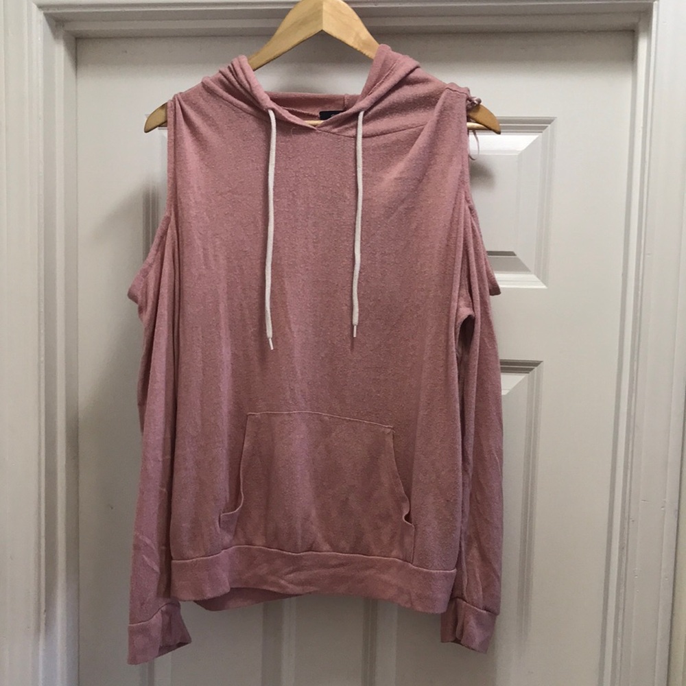 Pink Cold Shoulder Hoodie Sweater